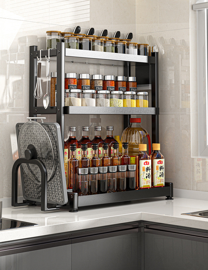 2/3Layer Kitchen Storage Shelf Stainless Steel Seasoning Jar Spice Storage Rack Chopsticks Knife Shelf Bar Organizer Accessories