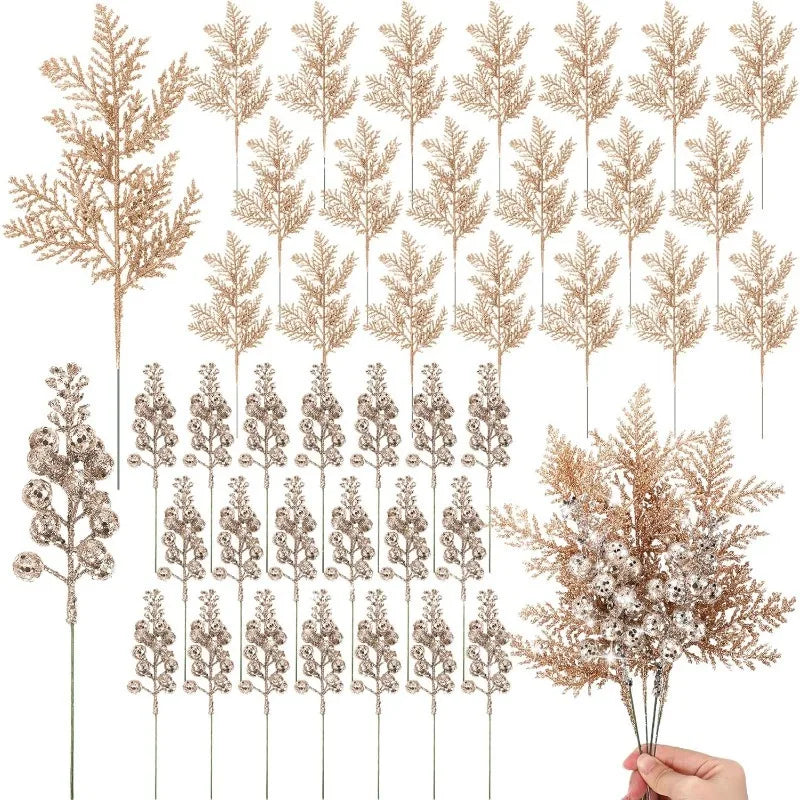 10Pcs Glitter Christmas Decoration Artificial Berrys Xmas Tree Hanging Home Flower Bouquets Decor DIY Wreath Gift Accessories