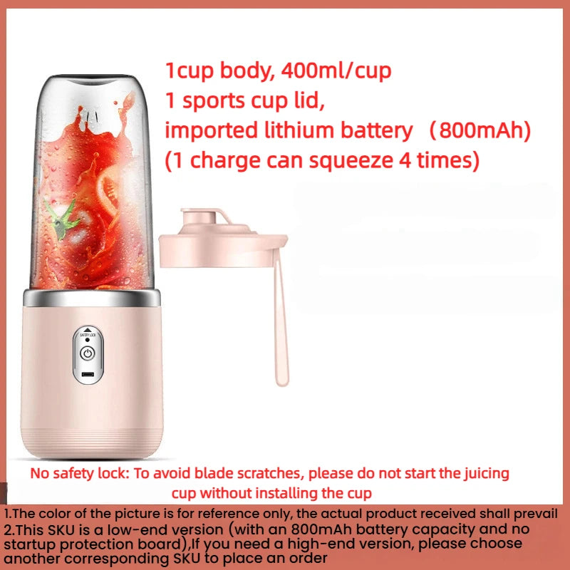 1PCS Juice Extractor Juice Cup Portable Rechargeable Small Juice Cup Home and Outdoor Multifunctional Juice Mixing 2Cups