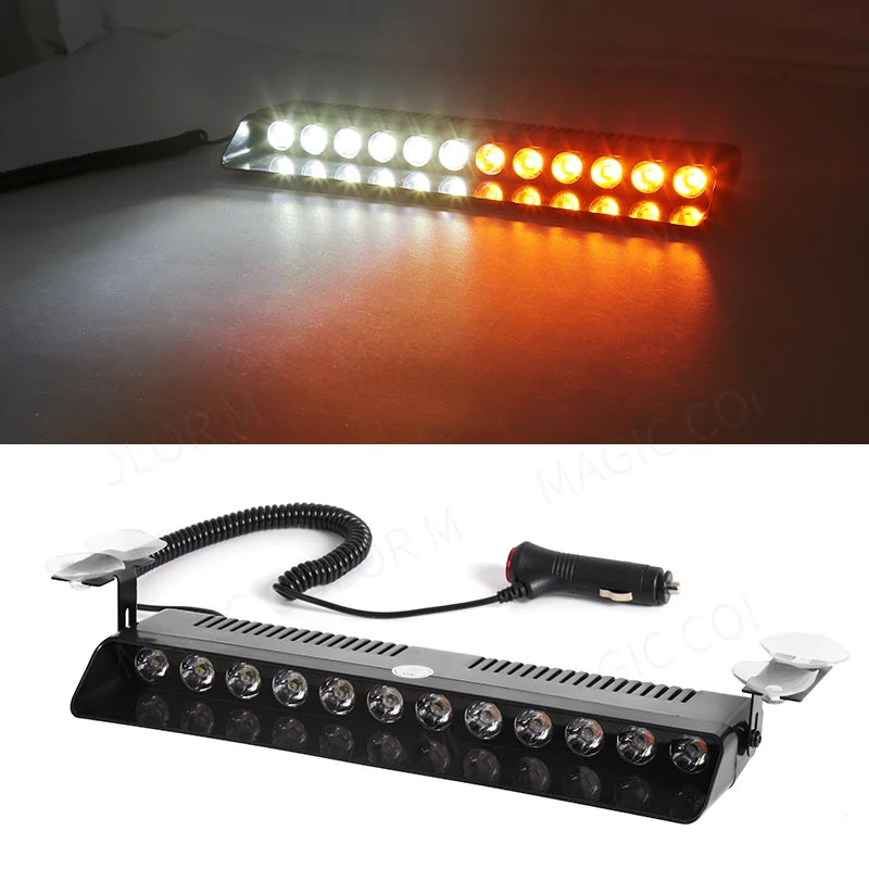 12 LED Car Strobe Light Flash Warning Signal Beacon Police Fireman Emergency Windshield  Trailer Vehicle Indicators Waterproof