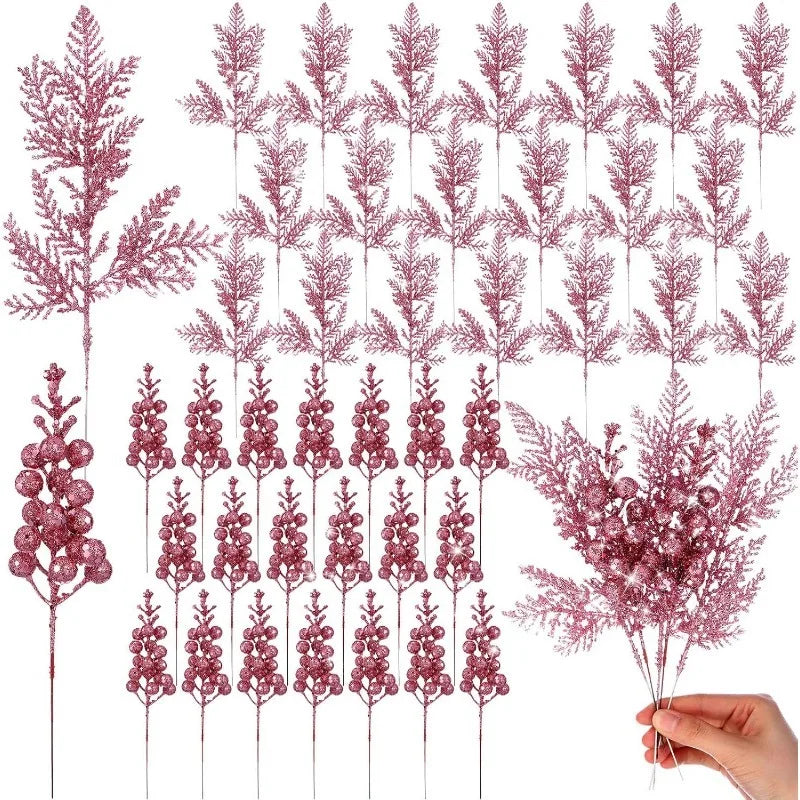 10Pcs Glitter Christmas Decoration Artificial Berrys Xmas Tree Hanging Home Flower Bouquets Decor DIY Wreath Gift Accessories