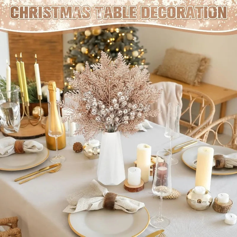 10Pcs Glitter Christmas Decoration Artificial Berrys Xmas Tree Hanging Home Flower Bouquets Decor DIY Wreath Gift Accessories