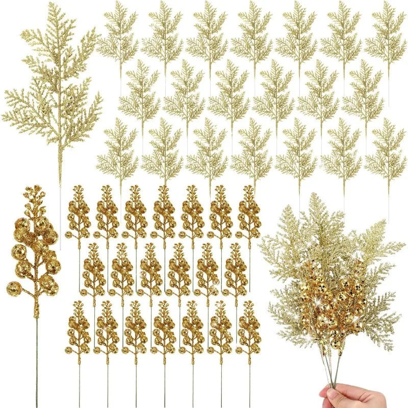 10Pcs Glitter Christmas Decoration Artificial Berrys Xmas Tree Hanging Home Flower Bouquets Decor DIY Wreath Gift Accessories