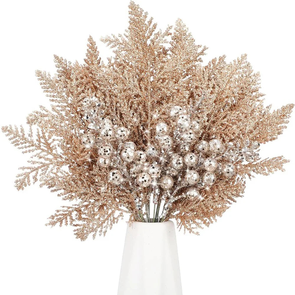 10Pcs Glitter Christmas Decoration Artificial Berrys Xmas Tree Hanging Home Flower Bouquets Decor DIY Wreath Gift Accessories
