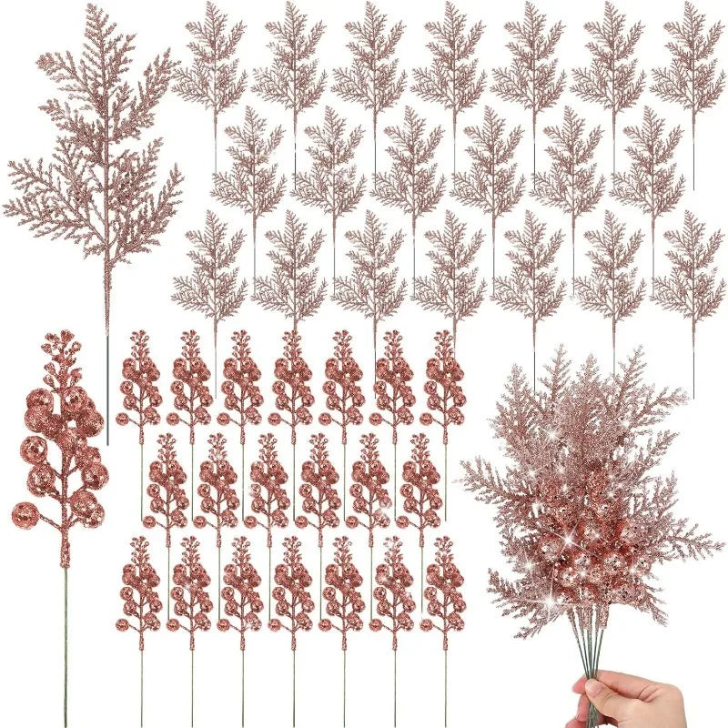 10Pcs Glitter Christmas Decoration Artificial Berrys Xmas Tree Hanging Home Flower Bouquets Decor DIY Wreath Gift Accessories