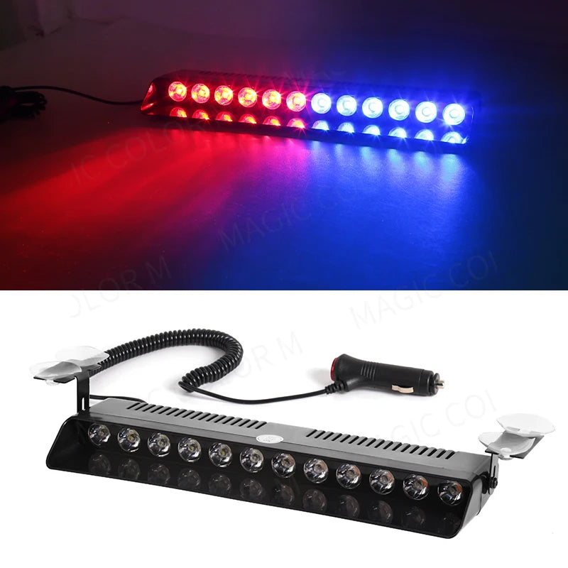 12 LED Car Strobe Light Flash Warning Signal Beacon Police Fireman Emergency Windshield  Trailer Vehicle Indicators Waterproof