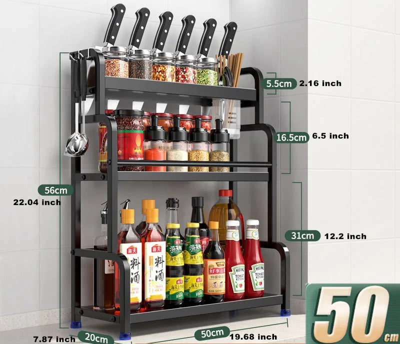2/3Layer Kitchen Storage Shelf Stainless Steel Seasoning Jar Spice Storage Rack Chopsticks Knife Shelf Bar Organizer Accessories