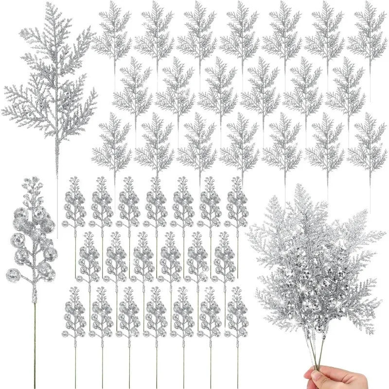 10Pcs Glitter Christmas Decoration Artificial Berrys Xmas Tree Hanging Home Flower Bouquets Decor DIY Wreath Gift Accessories