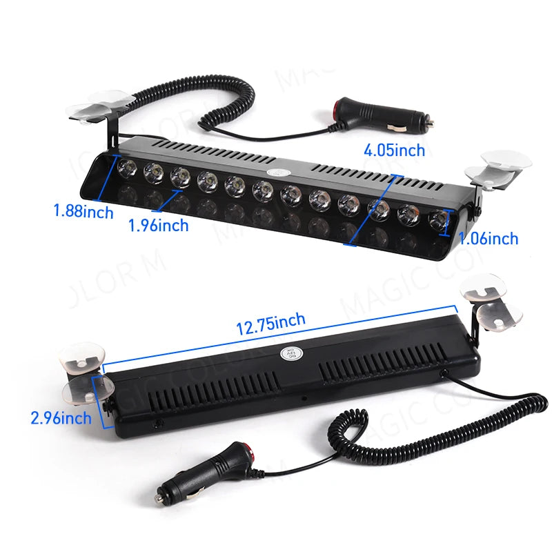 12 LED Car Strobe Light Flash Warning Signal Beacon Police Fireman Emergency Windshield  Trailer Vehicle Indicators Waterproof