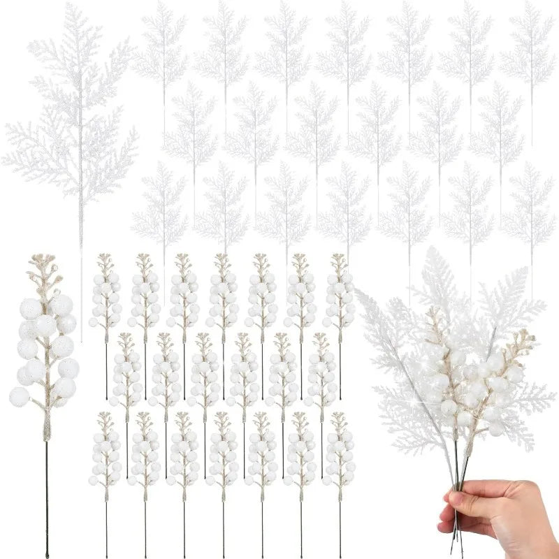 10Pcs Glitter Christmas Decoration Artificial Berrys Xmas Tree Hanging Home Flower Bouquets Decor DIY Wreath Gift Accessories