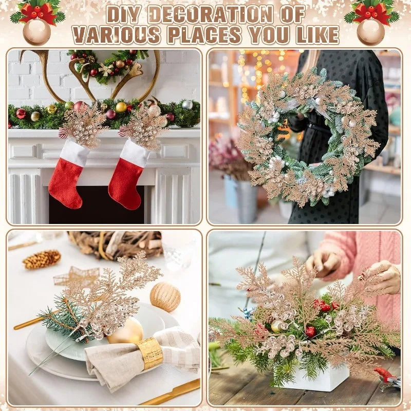 10Pcs Glitter Christmas Decoration Artificial Berrys Xmas Tree Hanging Home Flower Bouquets Decor DIY Wreath Gift Accessories